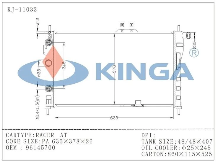 Auto Spare Part Aluminum Radiator For Daewoo Racer AT